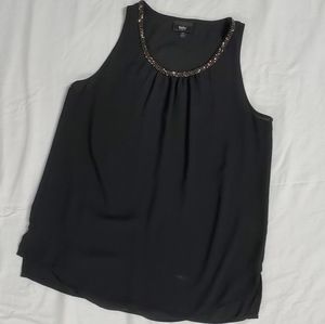 Black Sleeveless Top with Beaded Neck